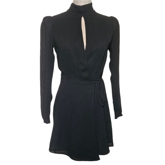 Reformation Otessa Black Wrap Mini Dress - Picture 4 of 8